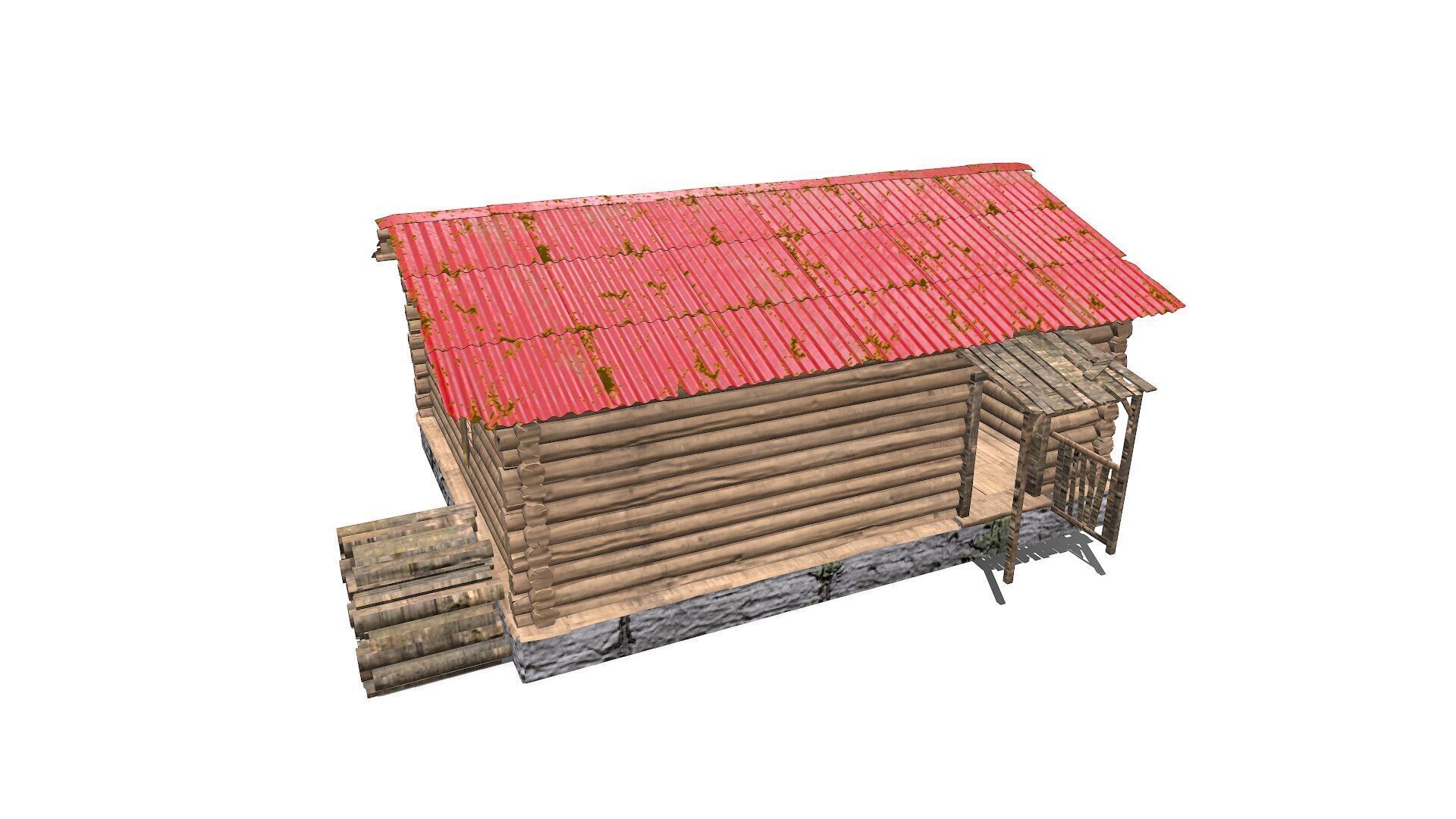 Wooden Cabin Low-poly 3D model_4