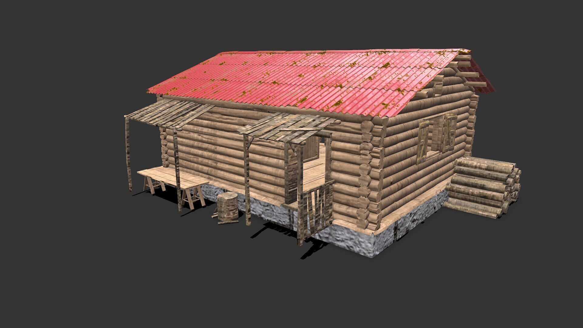Wooden Cabin Low-poly 3D model_2