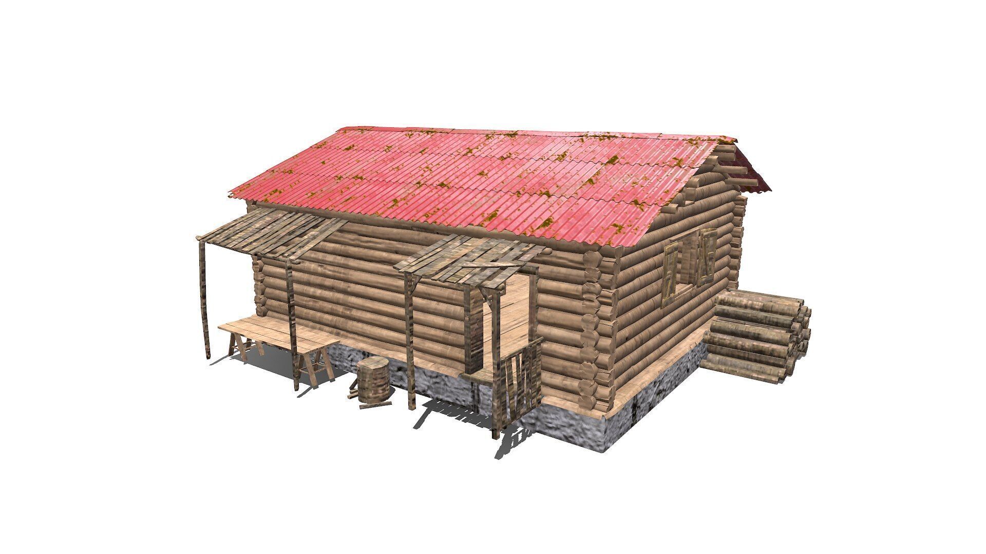 Wooden Cabin Low-poly 3D model_3