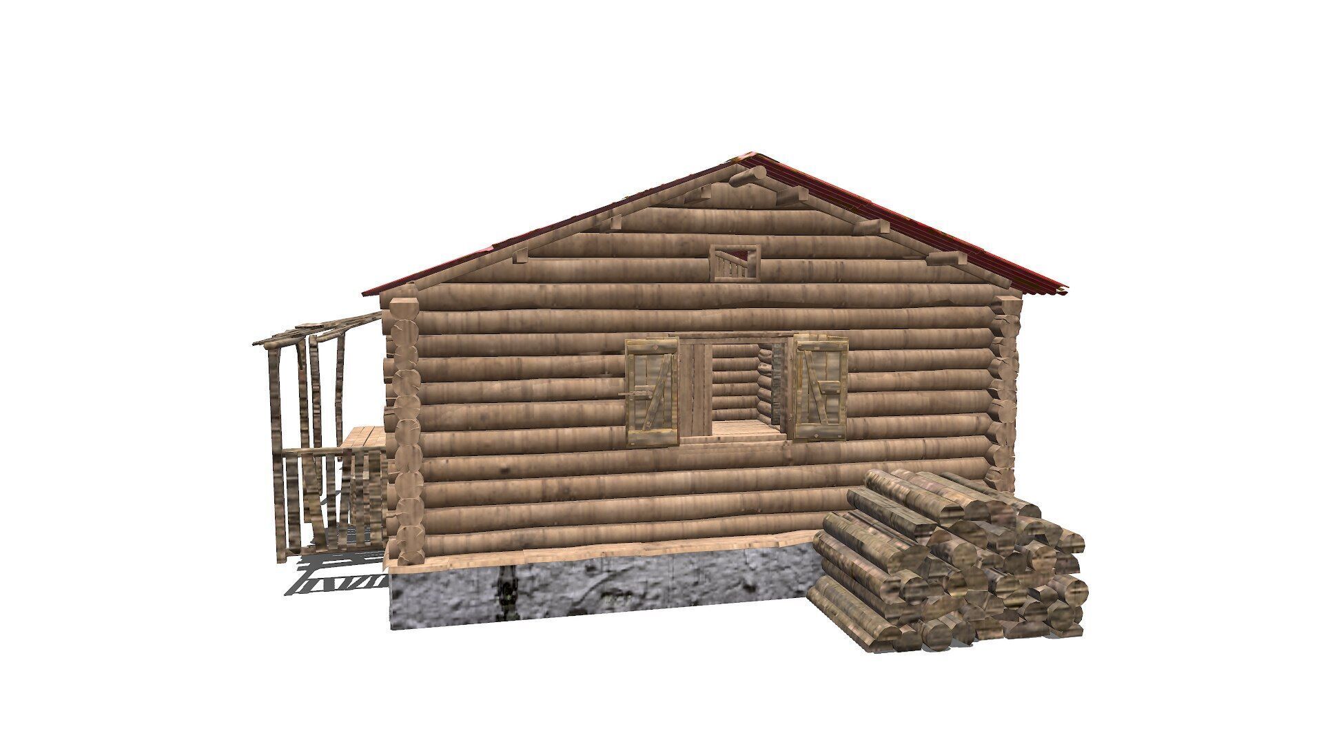Wooden Cabin Low-poly 3D model_7