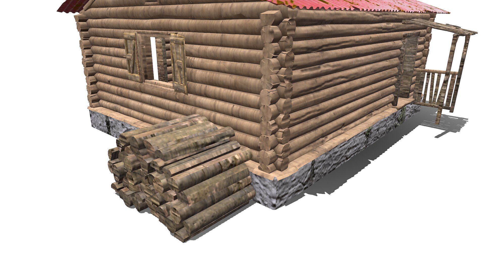 Wooden Cabin Low-poly 3D model_8
