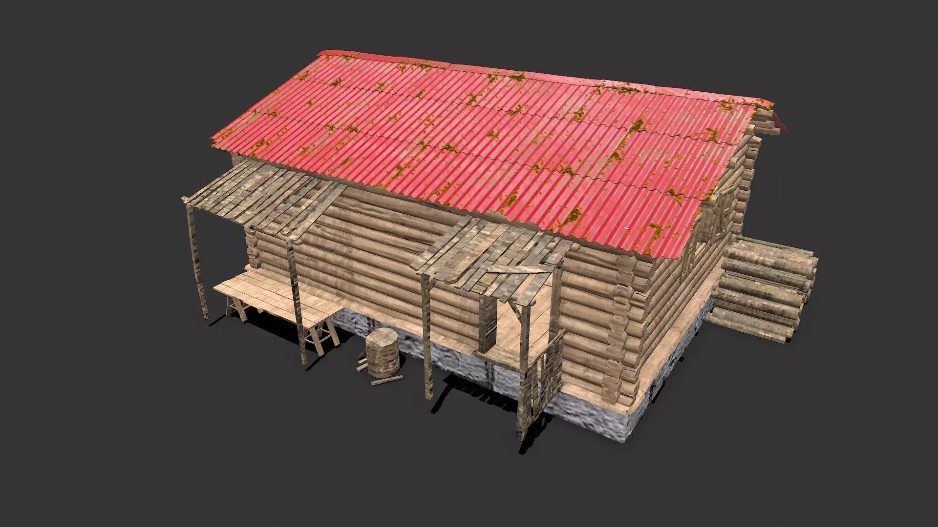 Wooden Cabin Low-poly 3D model_0