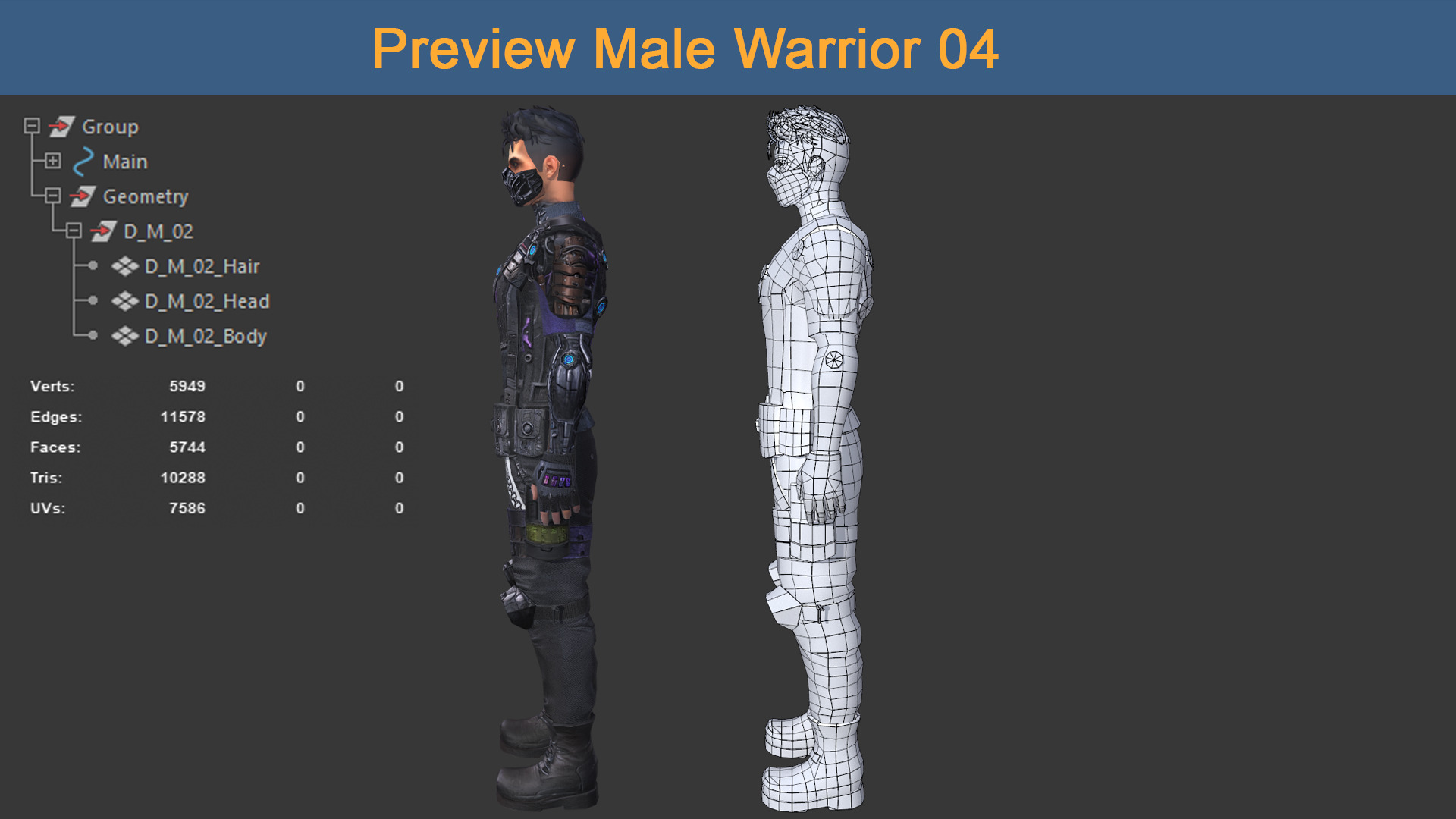 Character Male Warriors 04 - Ready for game Low-poly 3D model_7