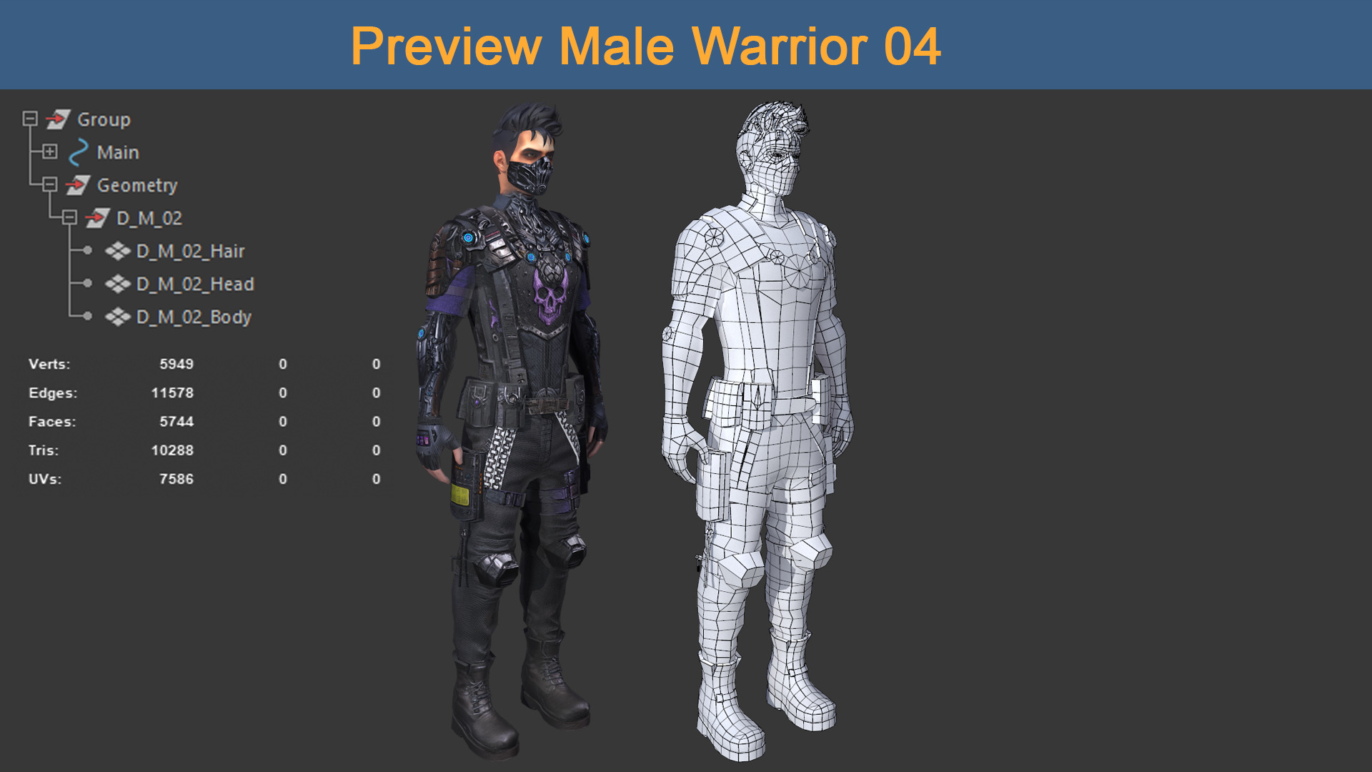 Character Male Warriors 04 - Ready for game Low-poly 3D model_4