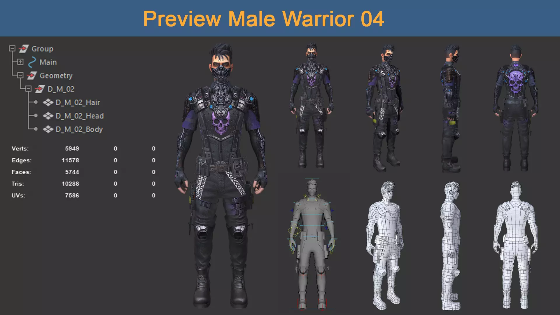 Character Male Warriors 04 - Ready for game Low-poly 3D model_0