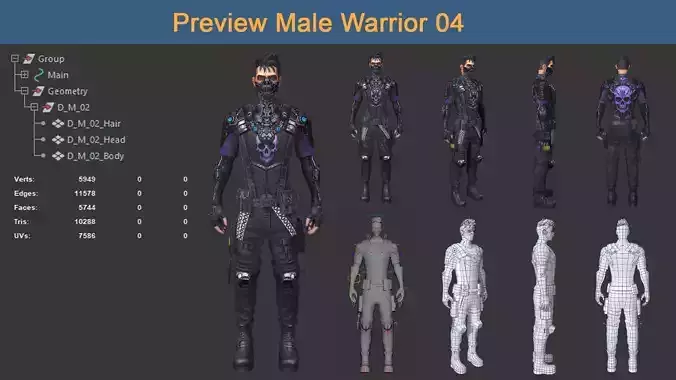 Character Male Warriors 04 - Ready for game Low-poly 3D model