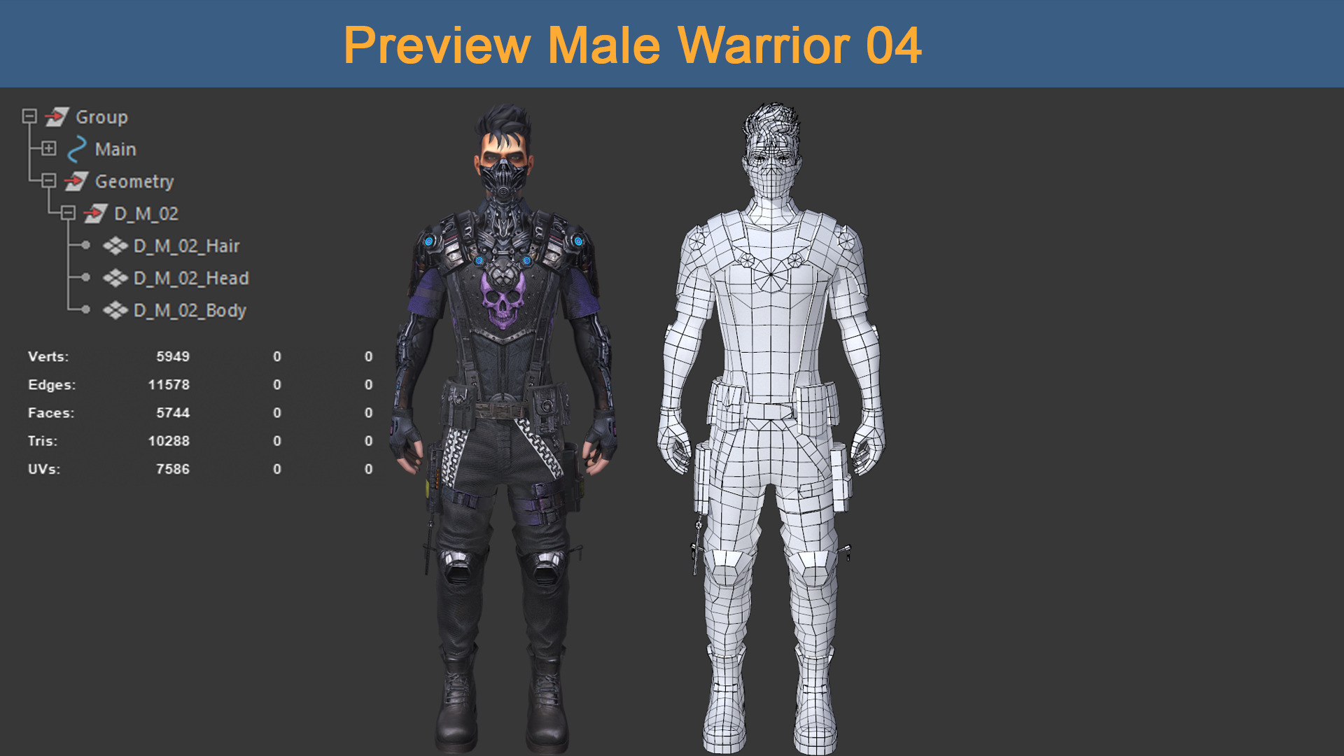 Character Male Warriors 04 - Ready for game Low-poly 3D model_3