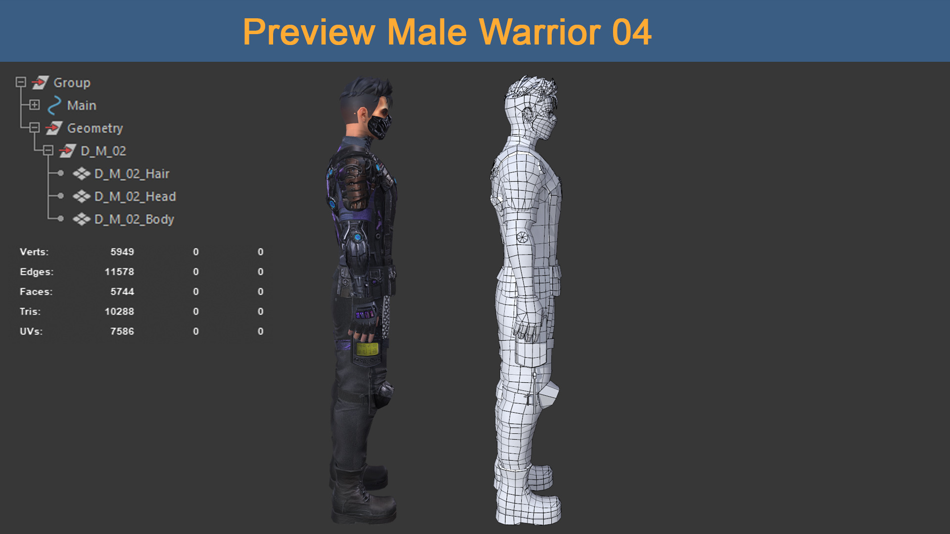 Character Male Warriors 04 - Ready for game Low-poly 3D model_5