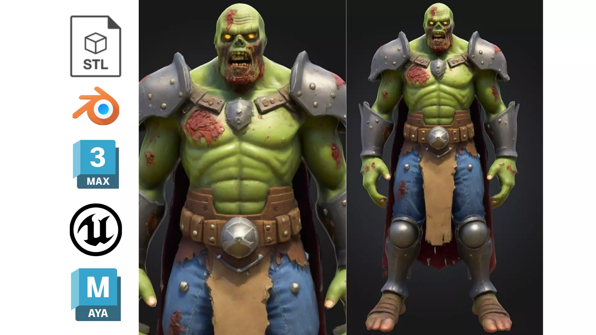 Stylized Zombie Knight Low-poly 3D model_0