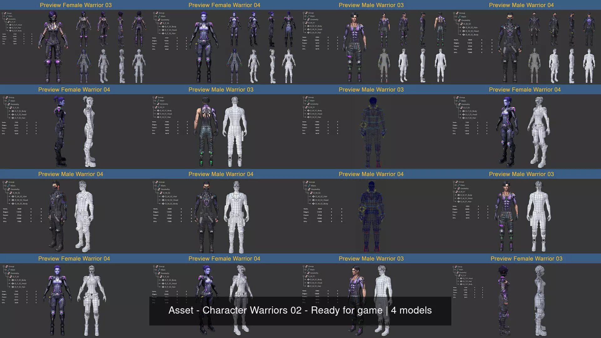 Asset 02 - 04 Models Character Warriors - Ready for game 3D Model Collection_1