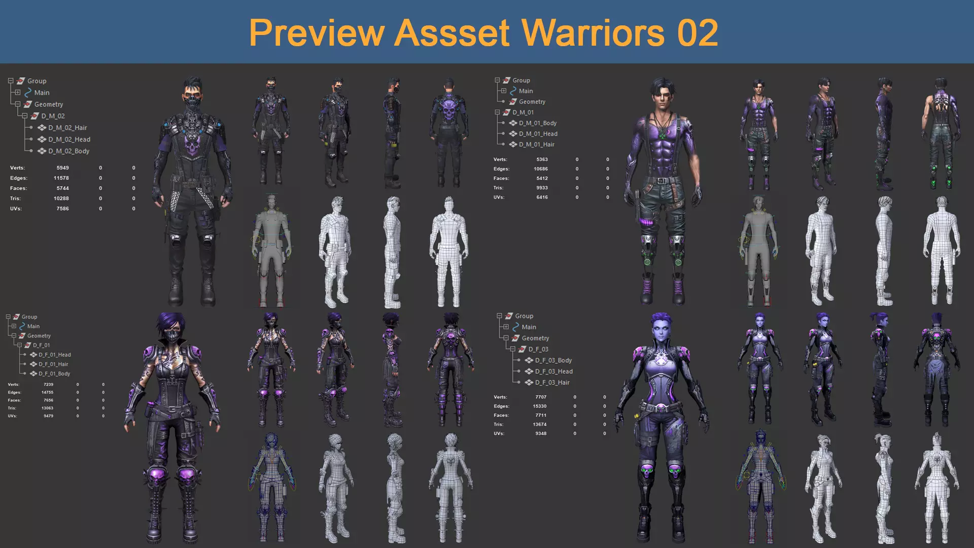 Asset 02 - 04 Models Character Warriors - Ready for game 3D Model Collection_0