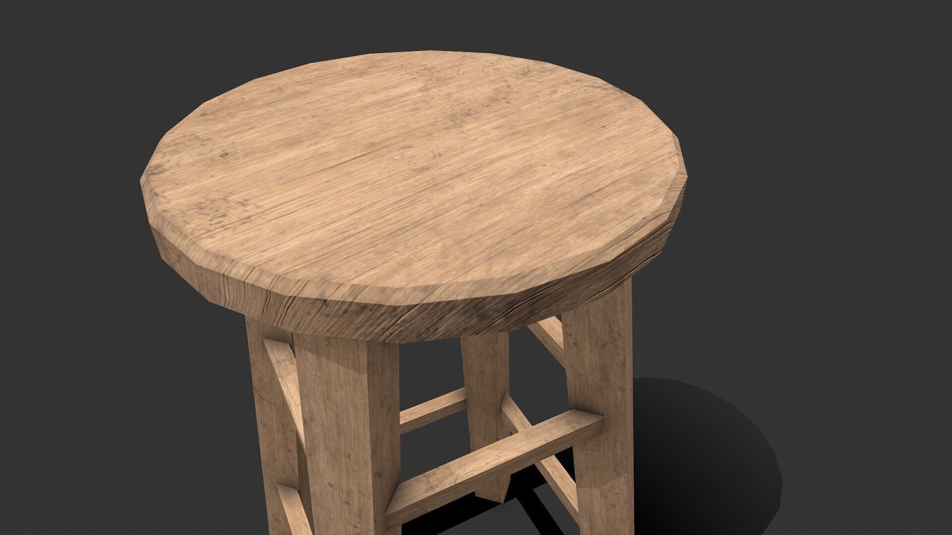 Wooden Stool Low-poly Free low-poly 3D model_4