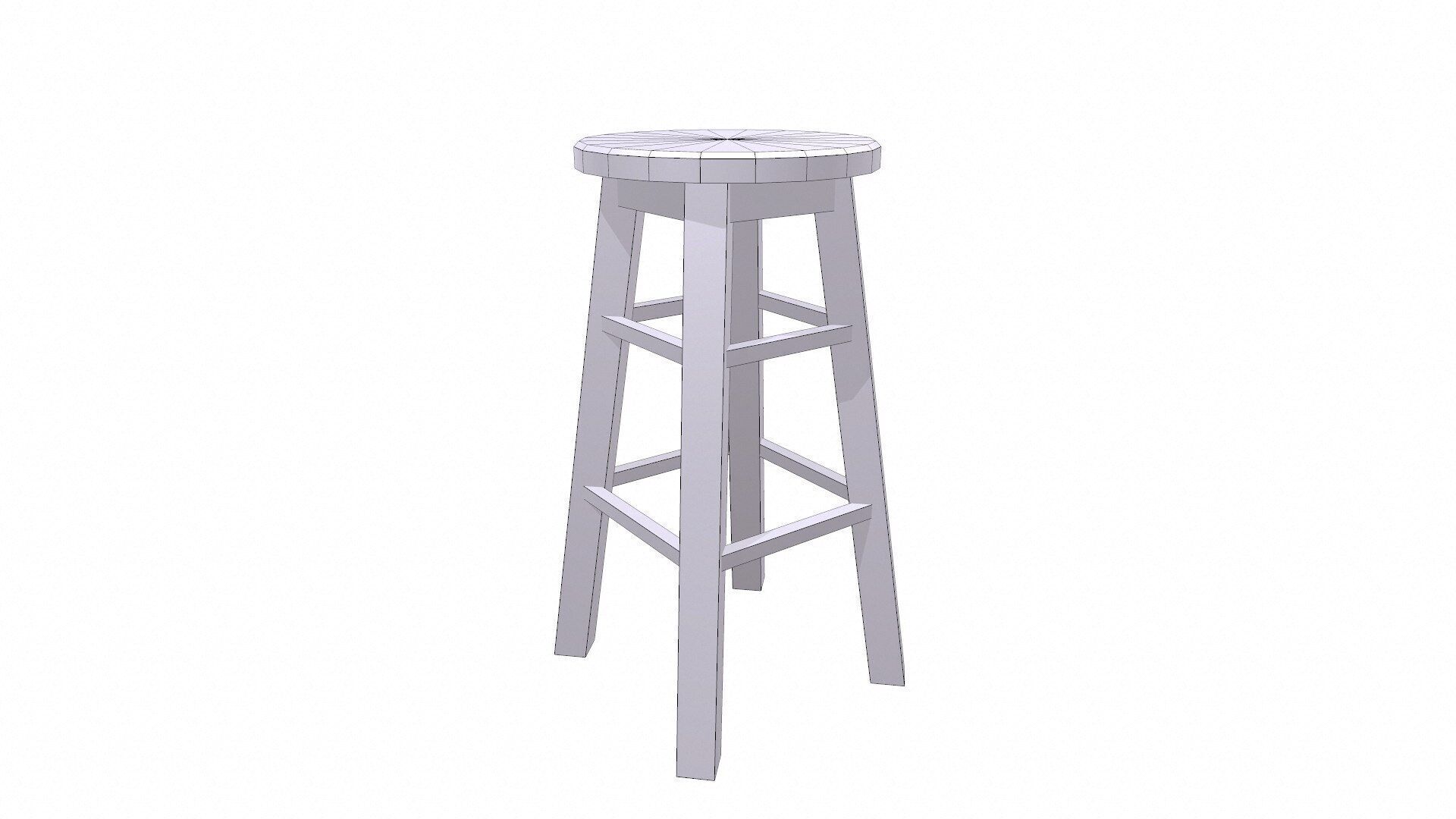 Wooden Stool Low-poly Free low-poly 3D model_6