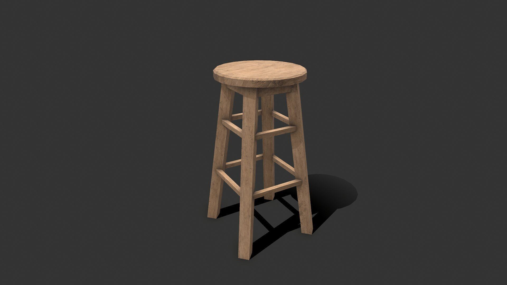 Wooden Stool Low-poly Free low-poly 3D model_5