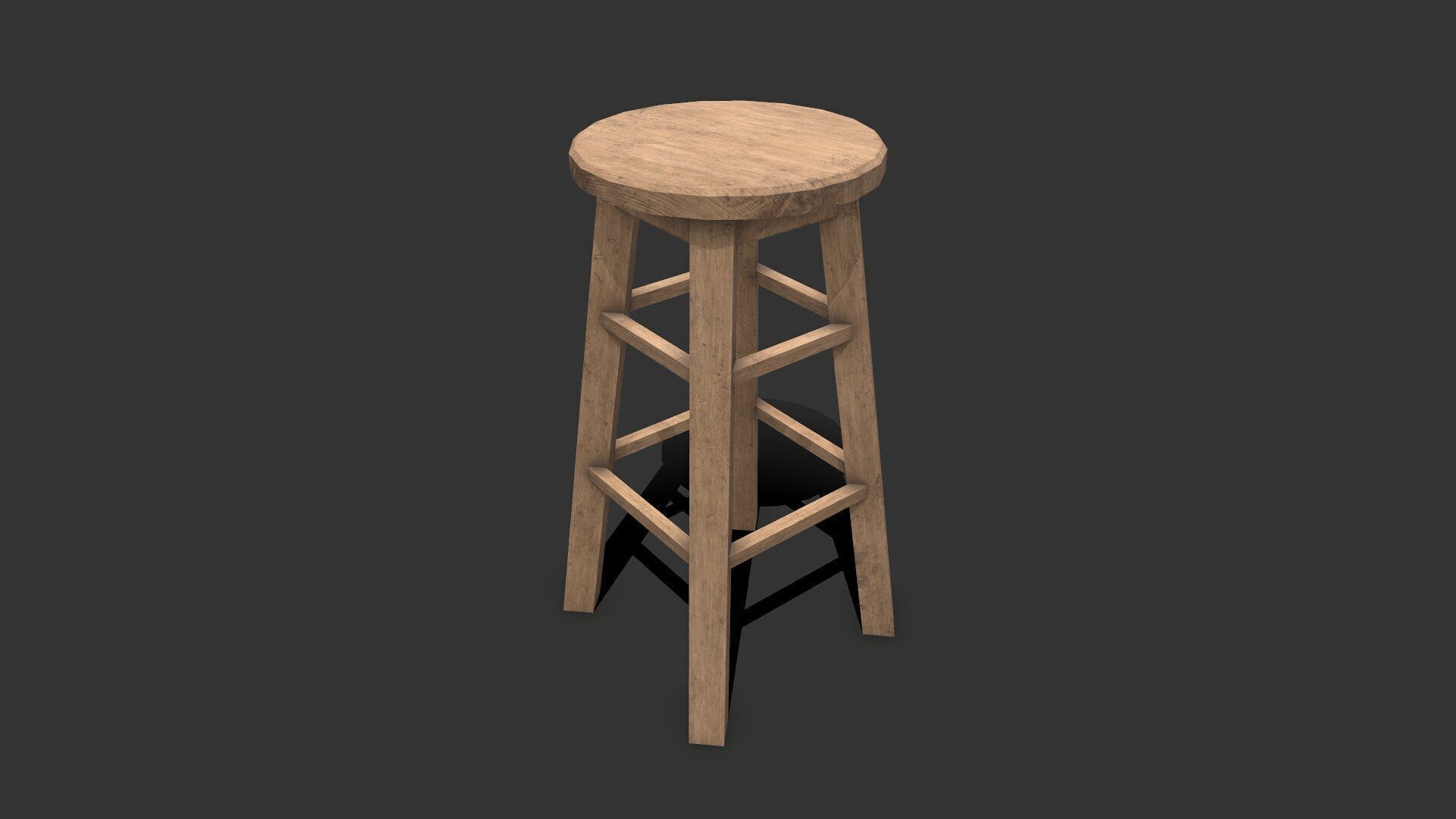 Wooden Stool Low-poly Free low-poly 3D model_1