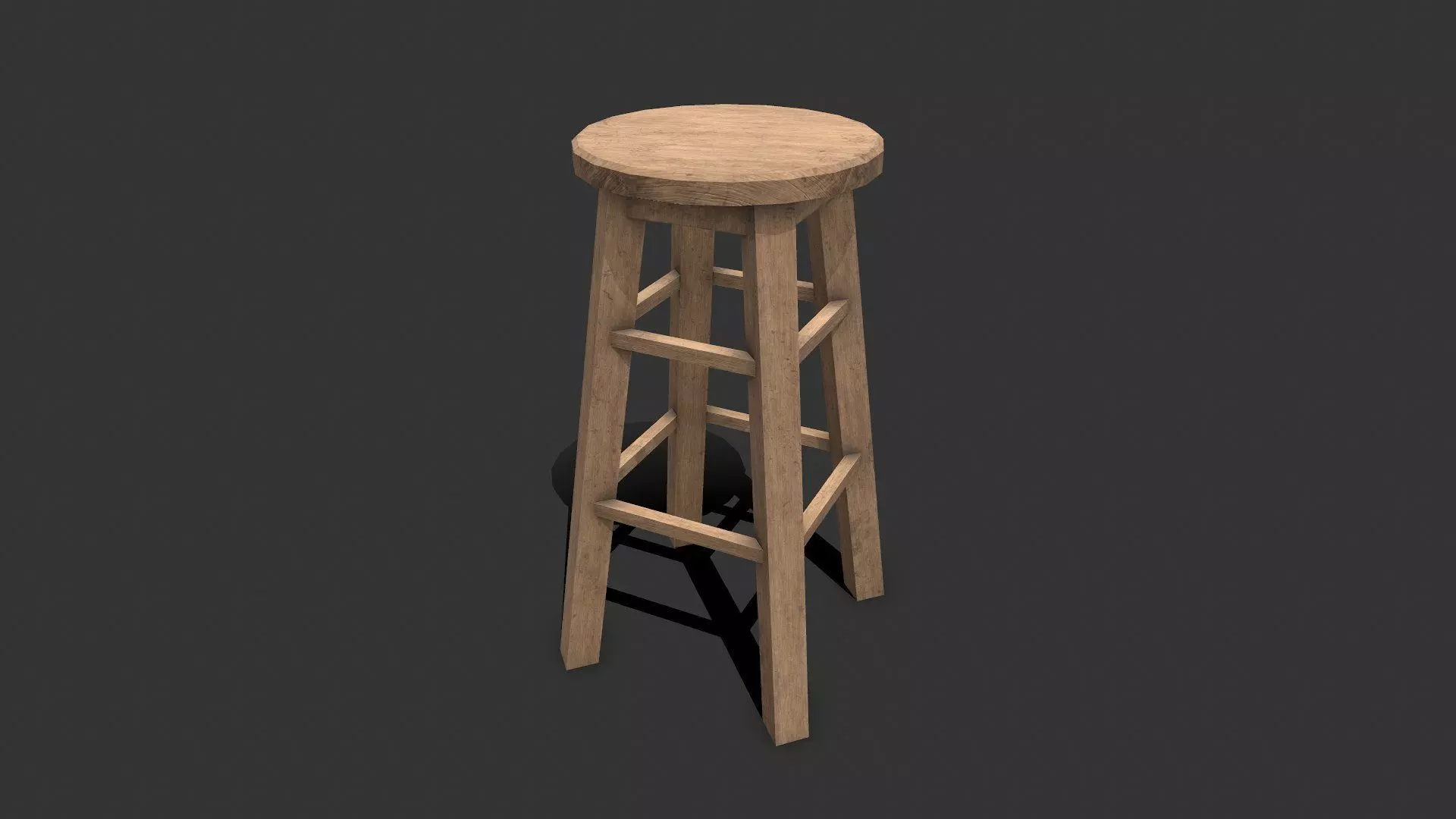 Wooden Stool Low-poly Free low-poly 3D model_0