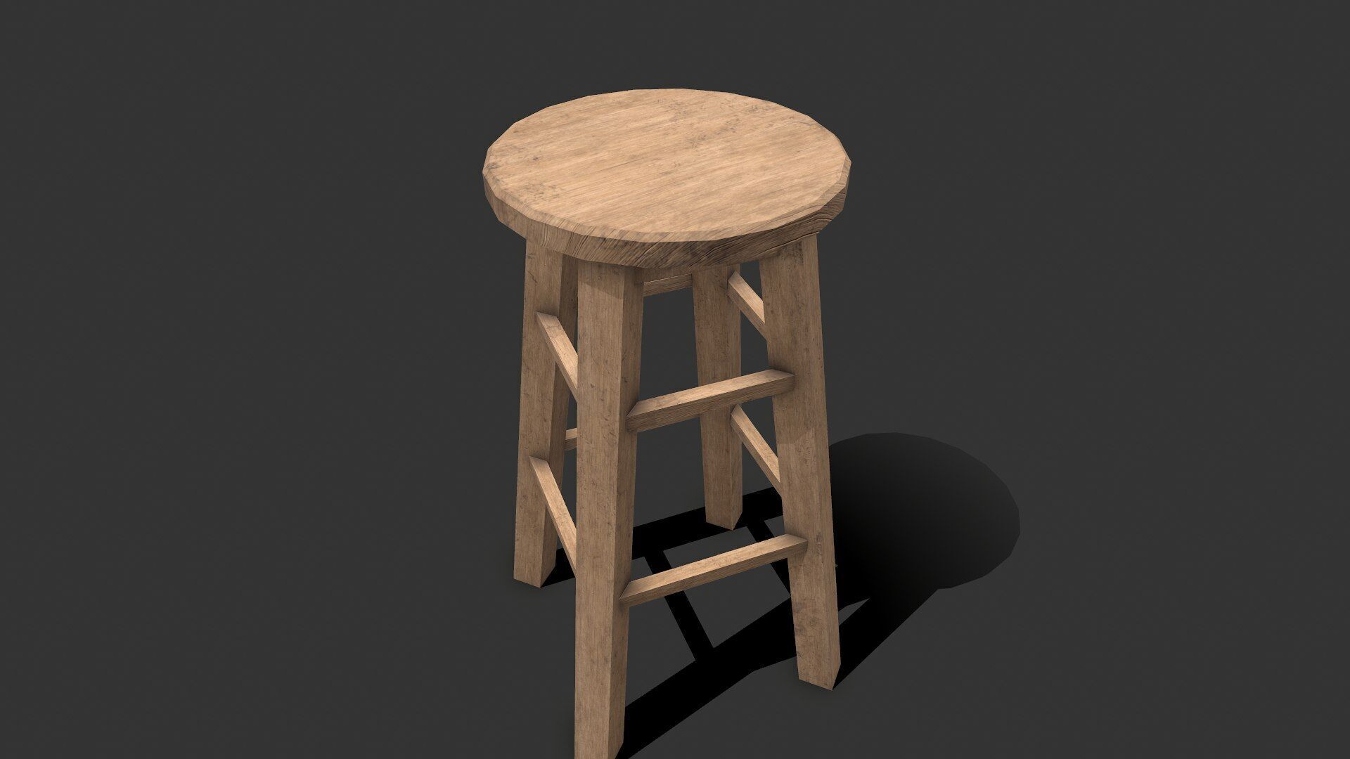 Wooden Stool Low-poly Free low-poly 3D model_3