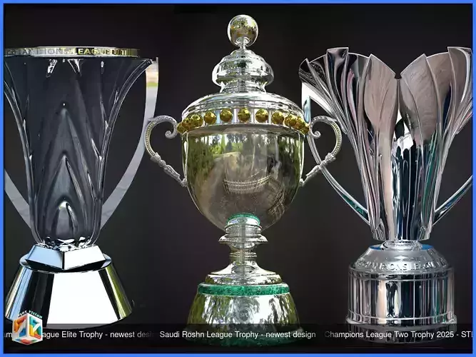 Asian Football Trophy Bundle - AFC Elite - AFC Two - Saudi Roshn 3D Model Collection