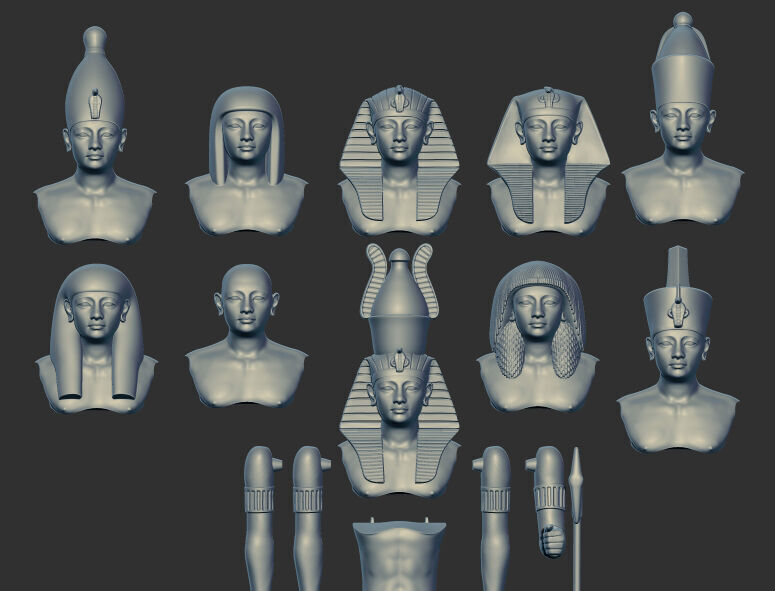 Egyptian Pharaoh statue multi heads Collection 3d model 3D print model_0