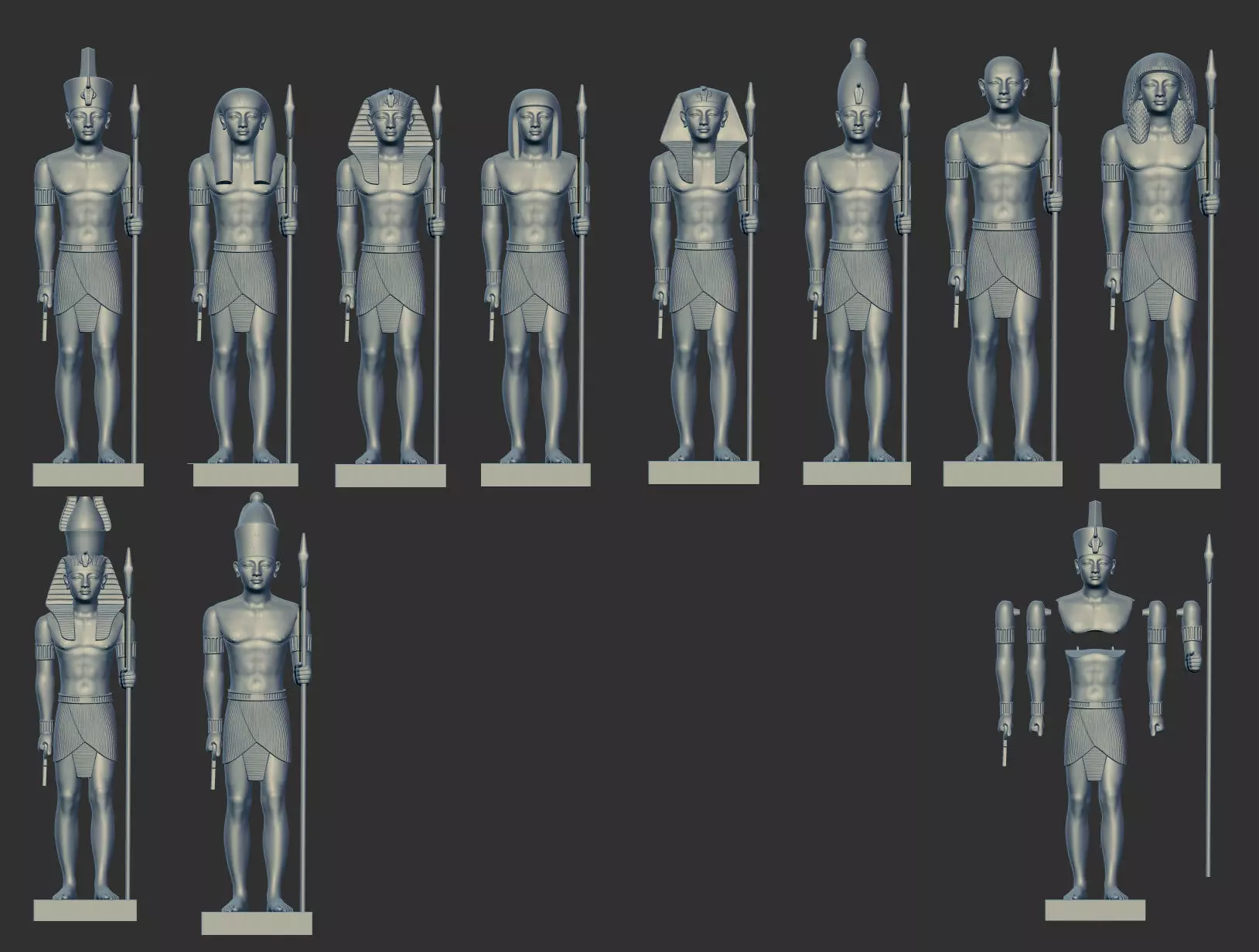 Egyptian Pharaoh statue multi heads Collection 3d model 3D print model_1