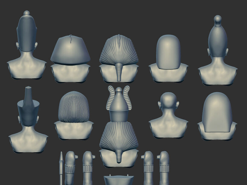 Egyptian Pharaoh statue multi heads Collection 3d model 3D print model_17