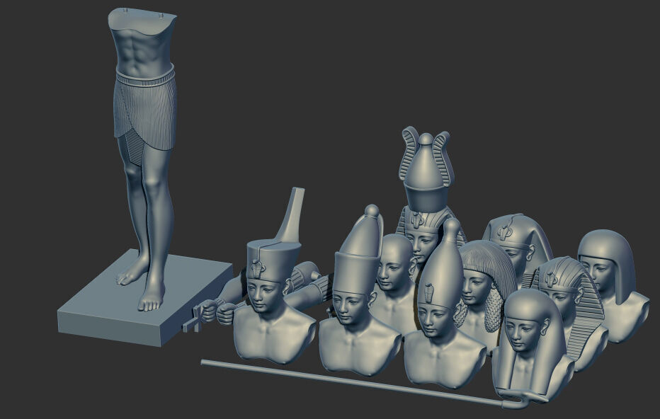 Egyptian Pharaoh statue multi heads Collection 3d model 3D print model_22