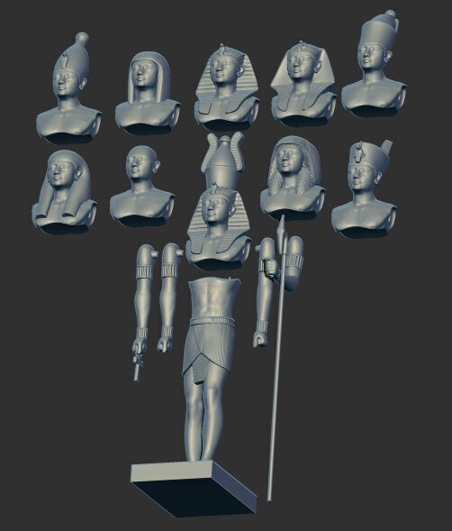 Egyptian Pharaoh statue multi heads Collection 3d model 3D print model_13