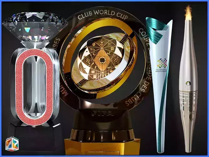 Global Sports Torch and Trophy 3D awards Bundle 3D Model Collection