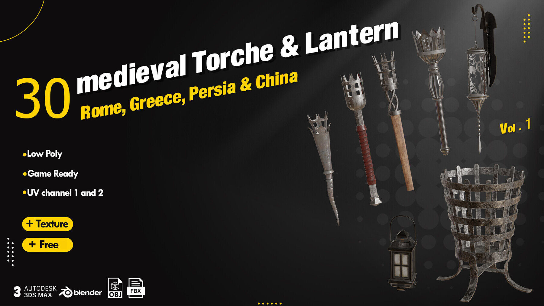 19 Old Candle Holder Low-poly 3D model_4