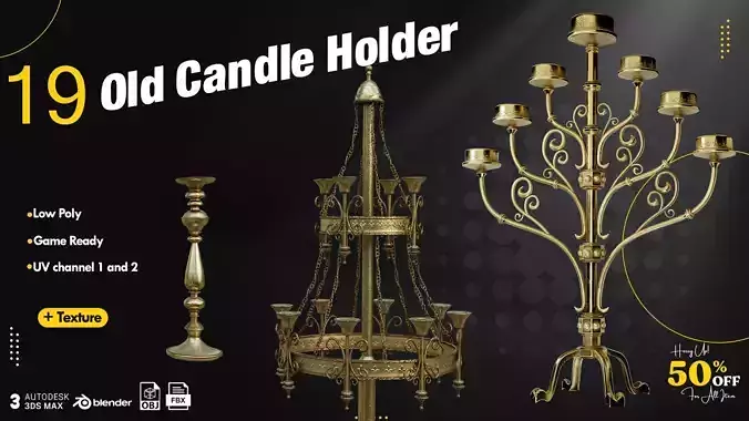 19 Old Candle Holder Low-poly 3D model