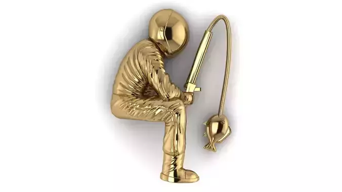 Astronaut Fishing 3D Model Hollow STL with Backplate 3D print model