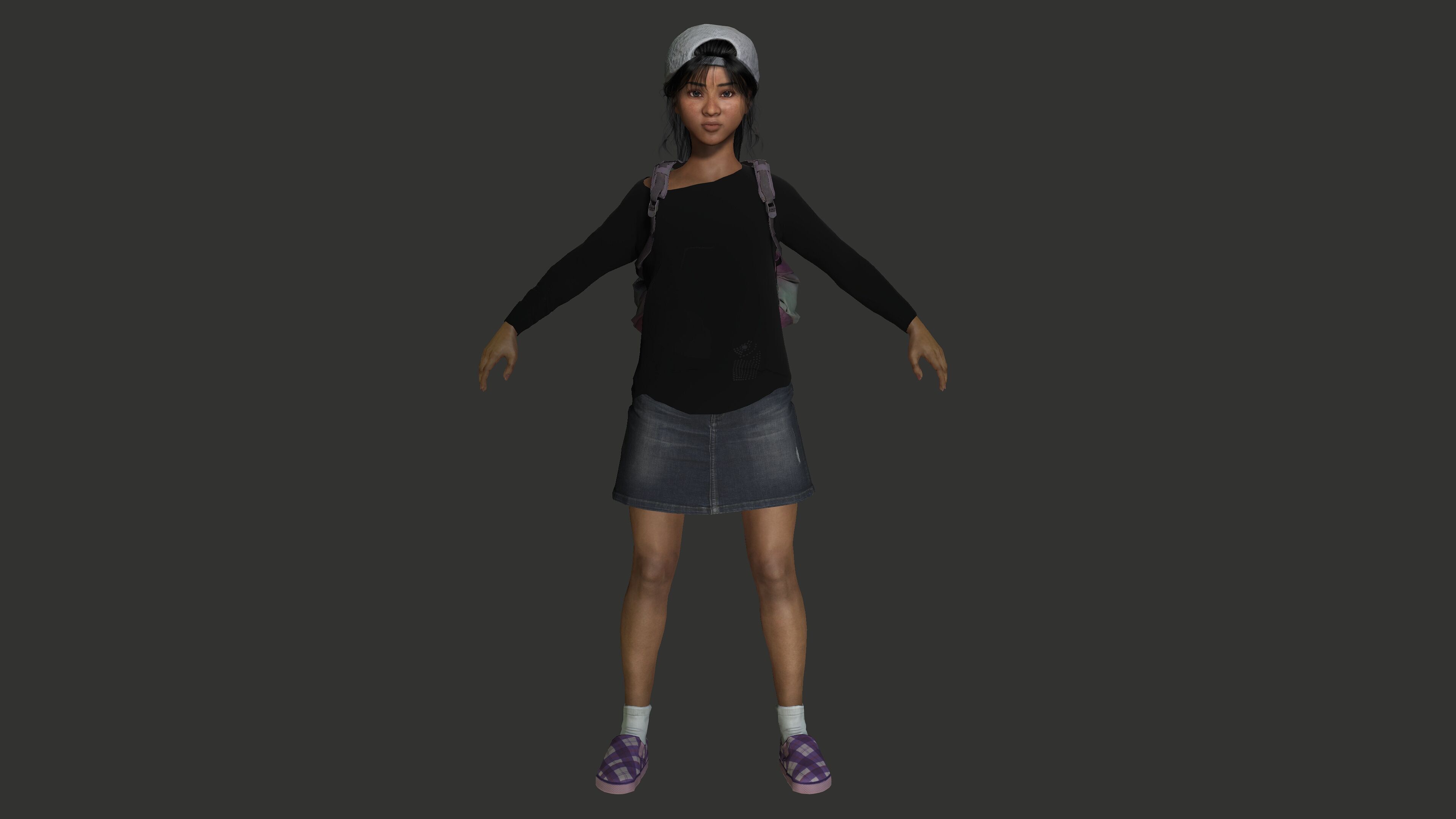 AAA 3D REALISTIC HUMAN CHARACTER - AFRICAN TEENAGE GIRL 02 Low-poly 3D model_10