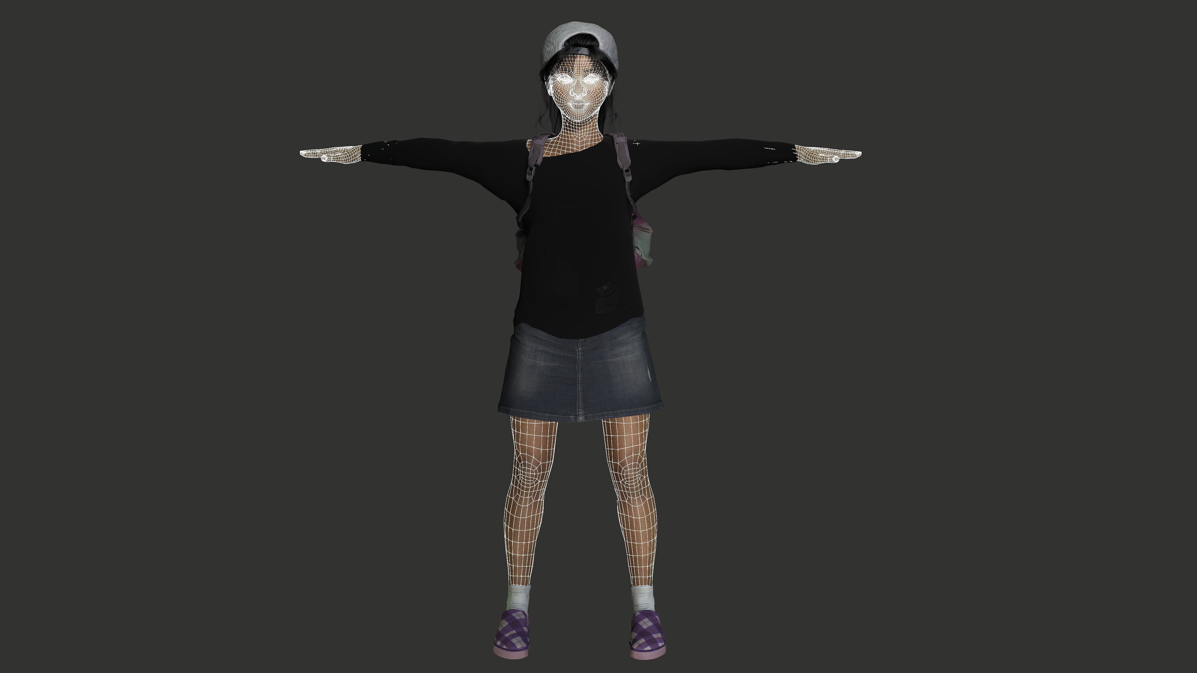 AAA 3D REALISTIC HUMAN CHARACTER - AFRICAN TEENAGE GIRL 02 Low-poly 3D model_14