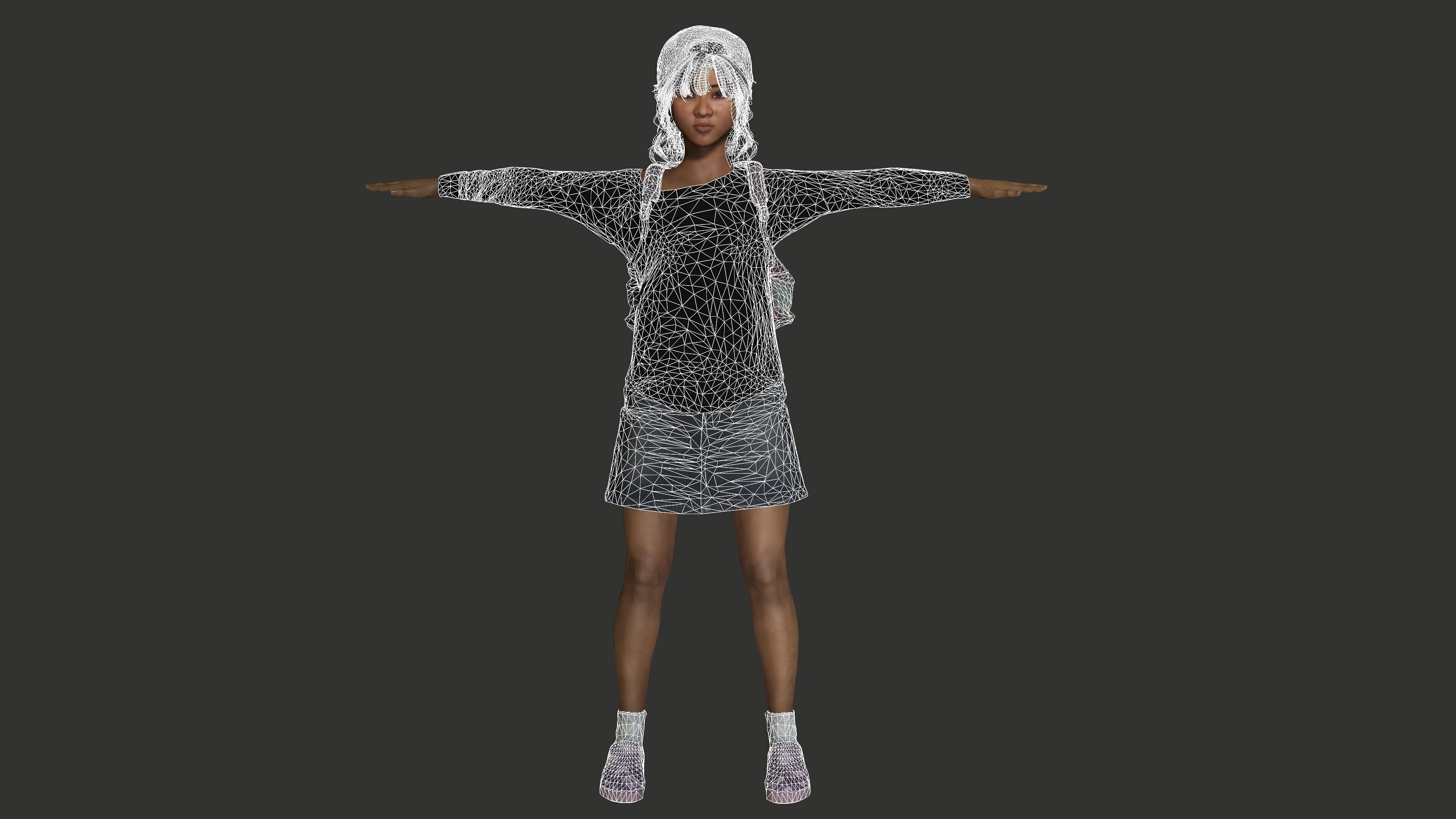 AAA 3D REALISTIC HUMAN CHARACTER - AFRICAN TEENAGE GIRL 02 Low-poly 3D model_13