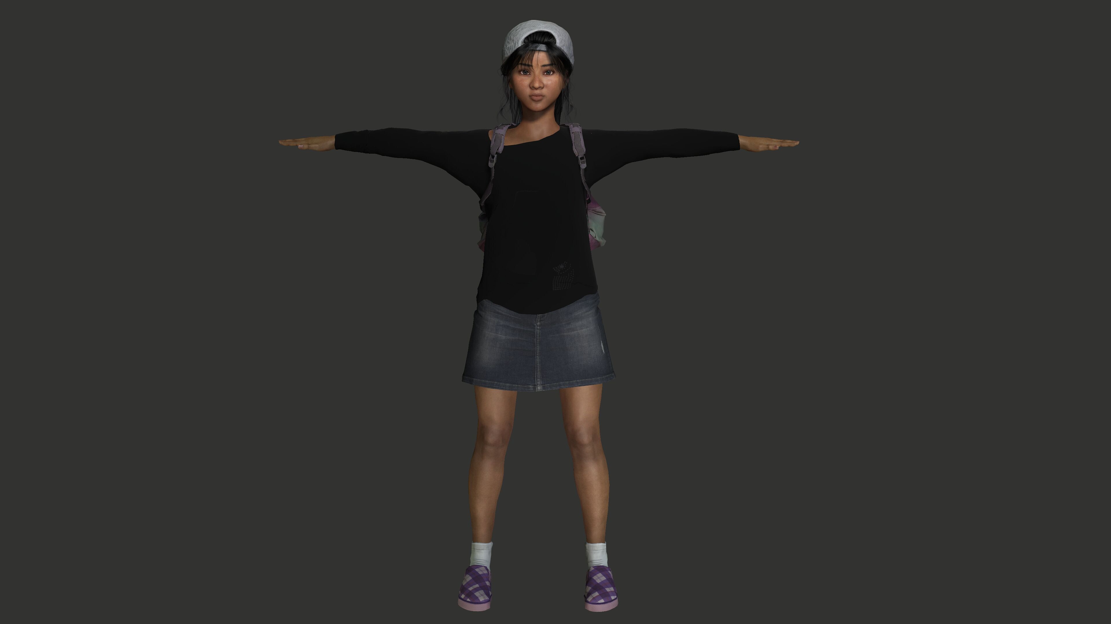 AAA 3D REALISTIC HUMAN CHARACTER - AFRICAN TEENAGE GIRL 02 Low-poly 3D model_12