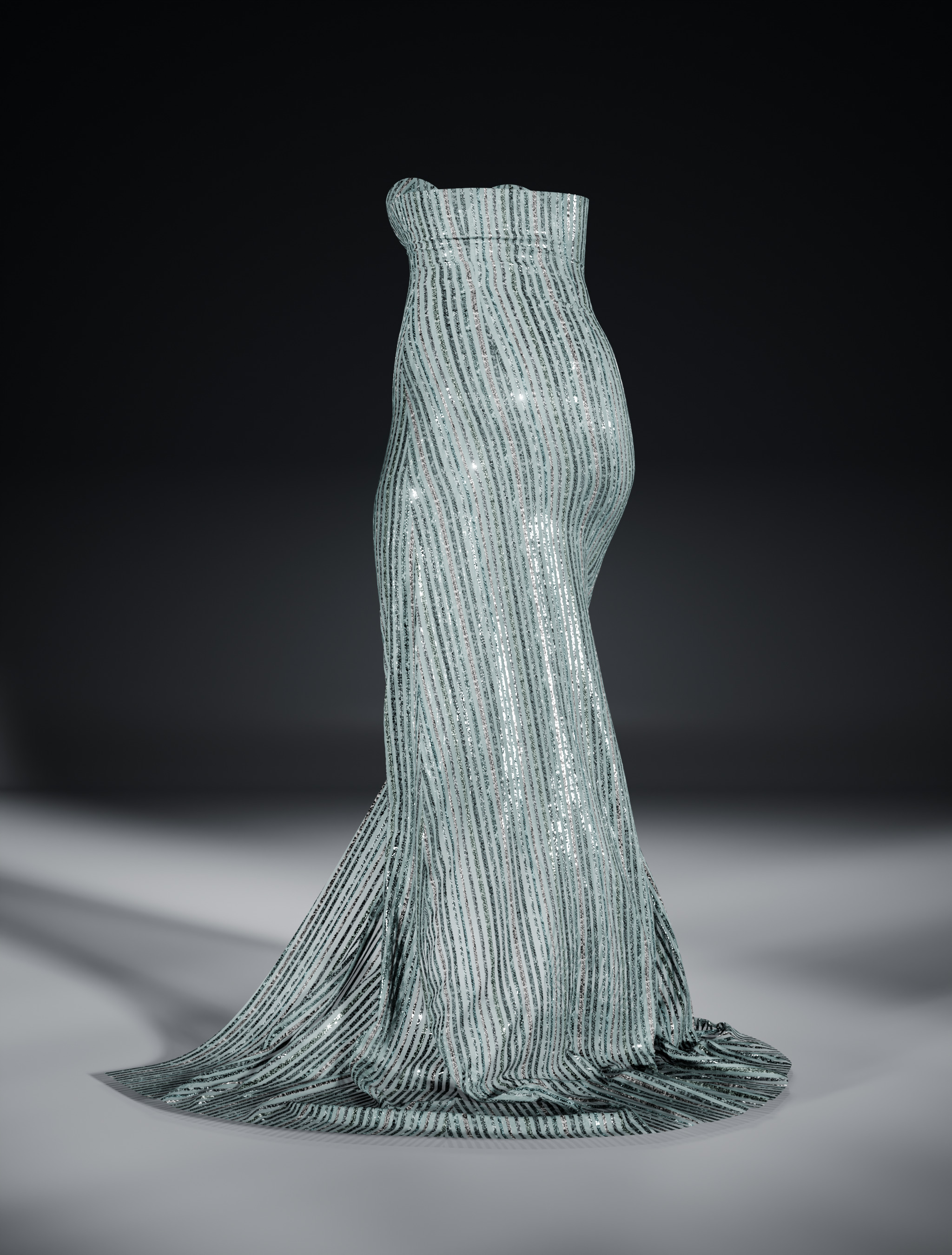 water blue dress 3D print model_2