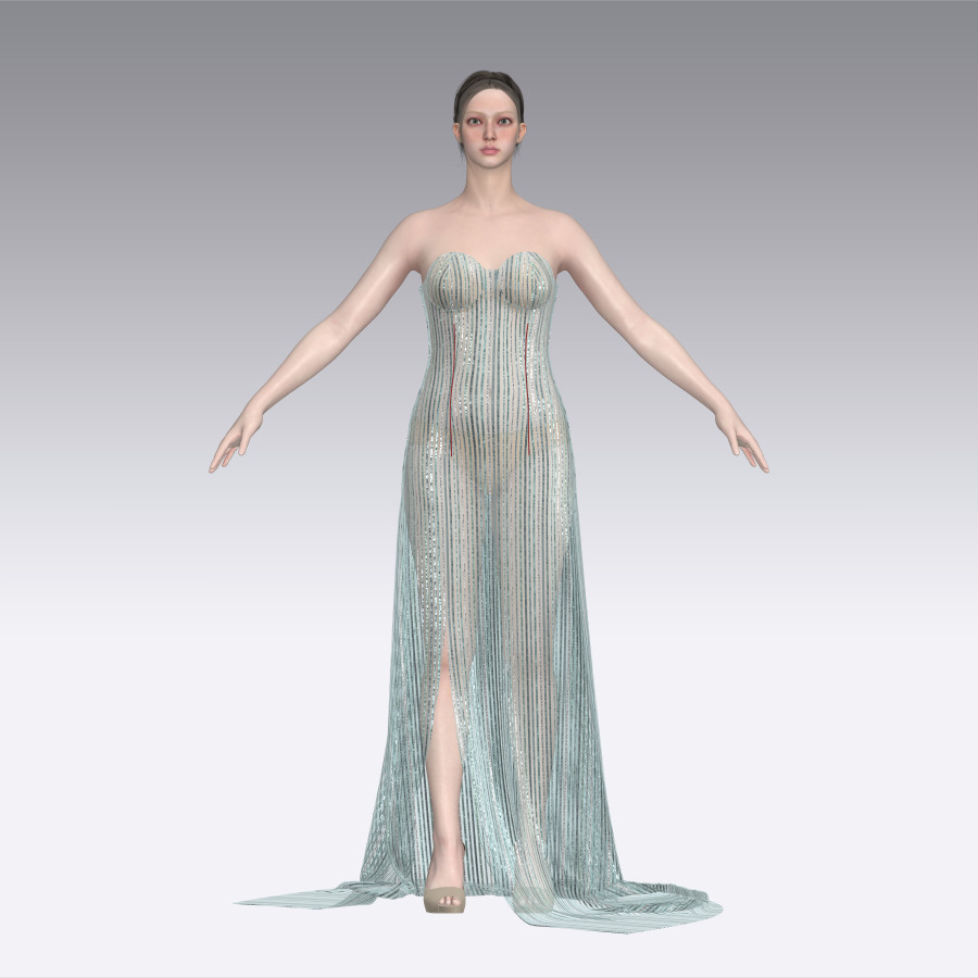 water blue dress 3D print model_3