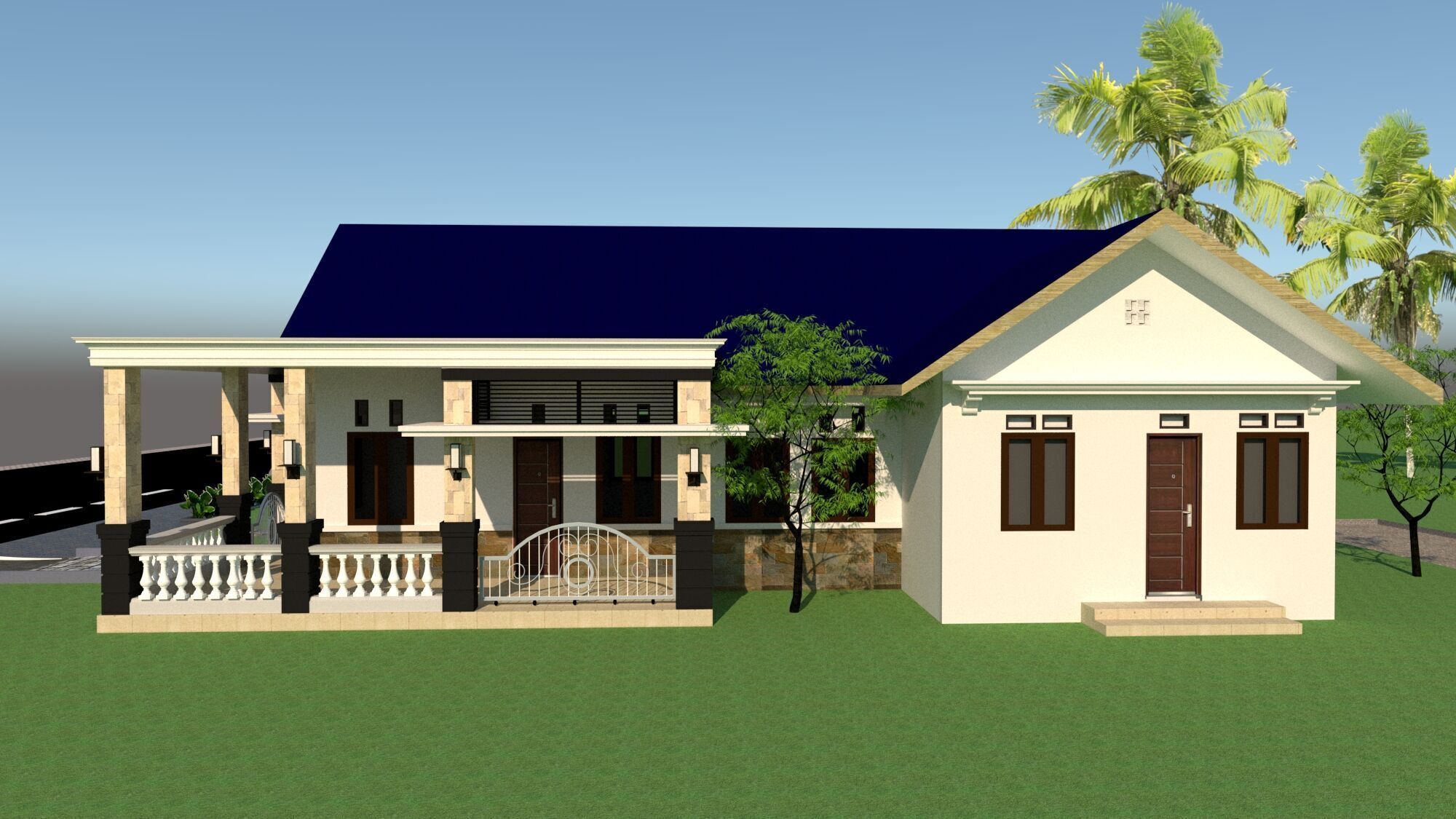 House Design 11x18m 1 Floor 3D model_2