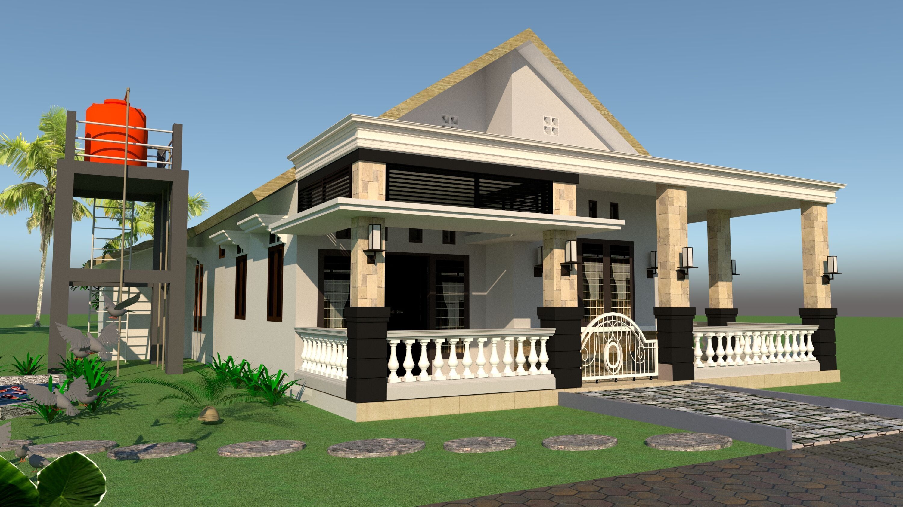 House Design 11x18m 1 Floor 3D model_3