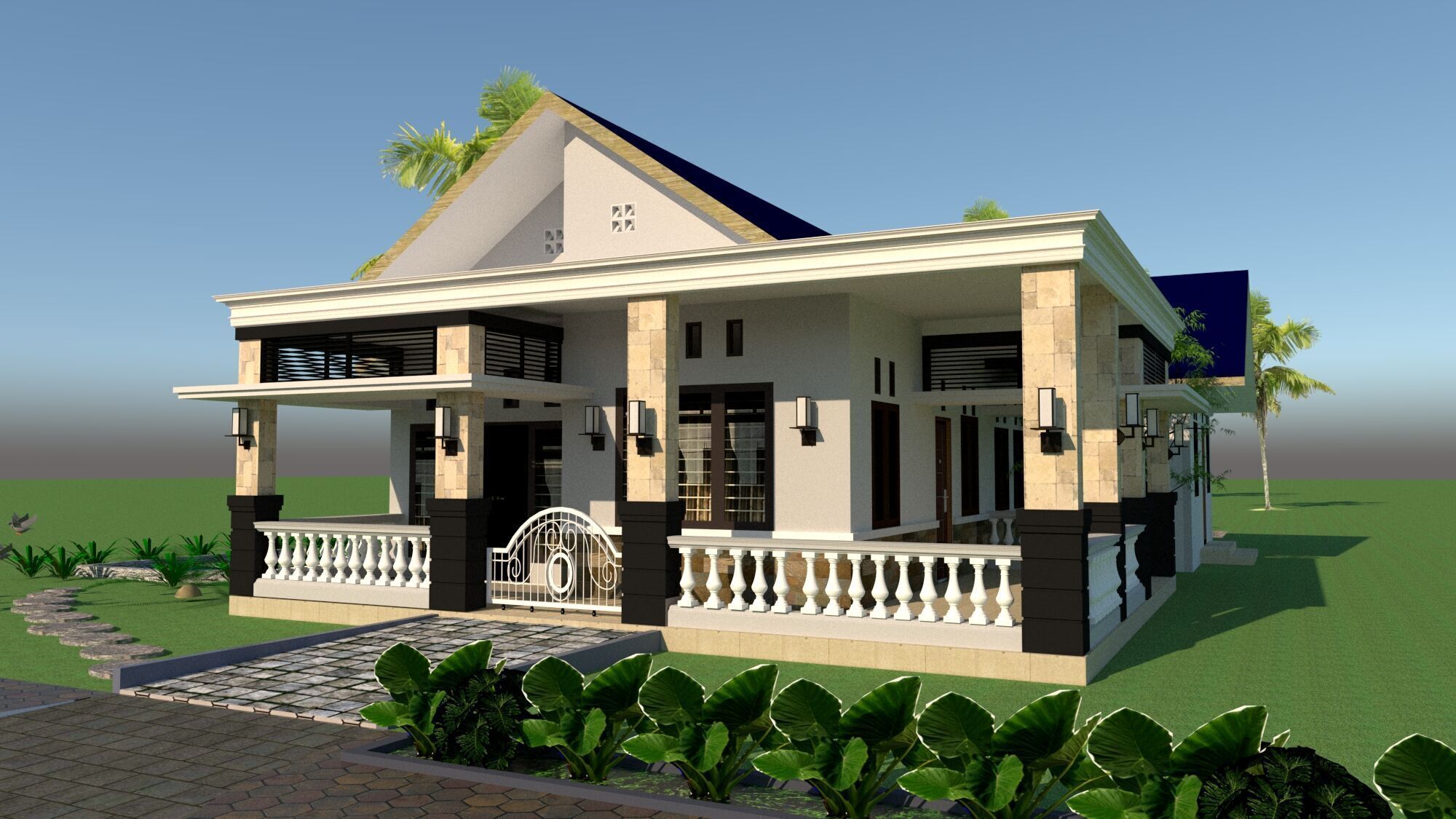 House Design 11x18m 1 Floor 3D model_4