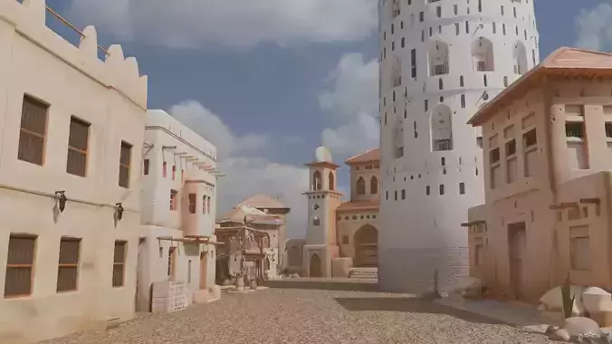 Traditional Arabian Village Middle Eastern Architecture Low-poly 3D model