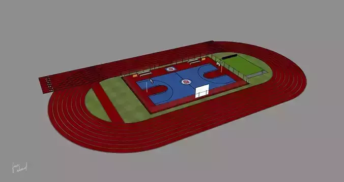 syntetic track with bascket ball court Detailed