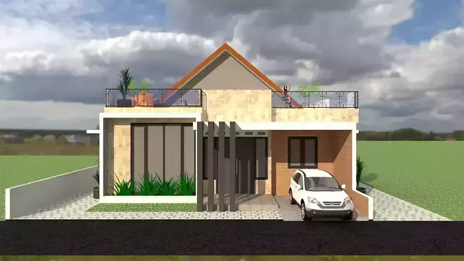 House Design 10x13m 1floor with roof top