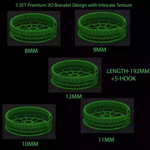 5 SET Spiral Premium 3D Bracelet Design with Intricate Texture 3D Model Collection