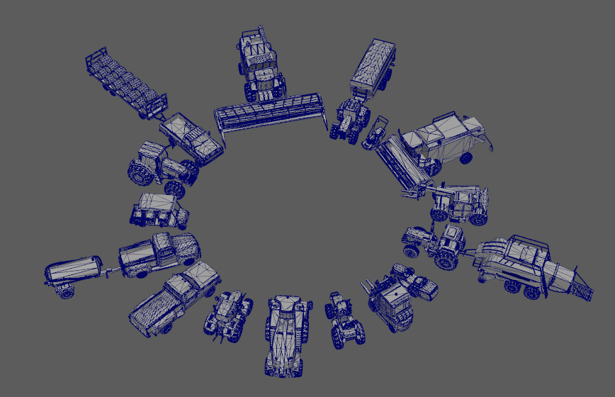 Cartoon Farm Tool and Vehicle Set Low-poly 3D model_1