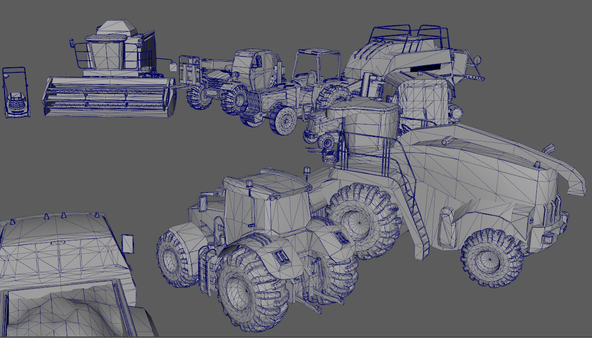 Cartoon Farm Tool and Vehicle Set Low-poly 3D model_6