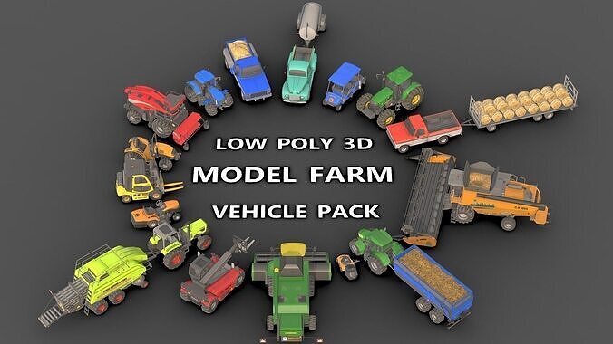 Cartoon Farm Tool and Vehicle Set Low-poly 3D model