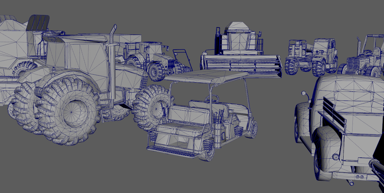 Cartoon Farm Tool and Vehicle Set Low-poly 3D model_3
