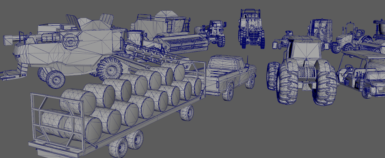 Cartoon Farm Tool and Vehicle Set Low-poly 3D model_4