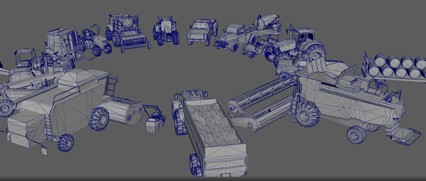 Cartoon Farm Tool and Vehicle Set Low-poly 3D model_5